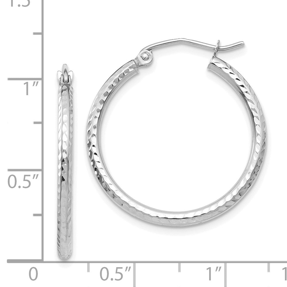 14k White Gold 2x25mm Diamond-cut Round Tube Hoop Earrings