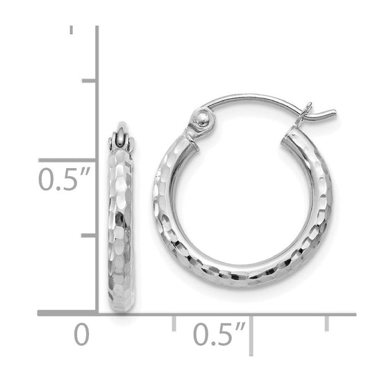 14k White Gold 2x15mm Diamond-cut Round Tube Hoop Earrings