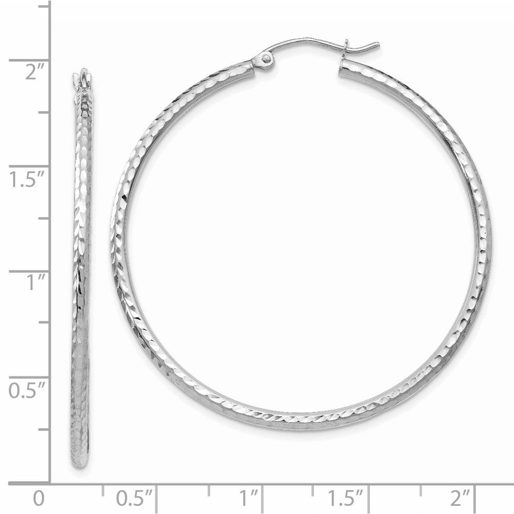 14k White Gold 2x45mm Diamond-cut Round Tube Hoop Earrings
