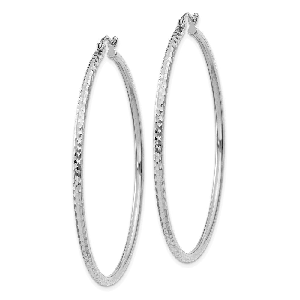 14k White Gold 2x50mm Diamond-cut Round Tube Hoop Earrings
