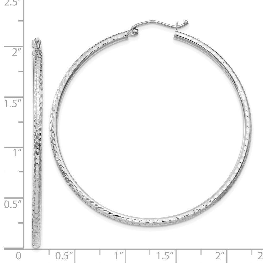 14k White Gold 2x50mm Diamond-cut Round Tube Hoop Earrings