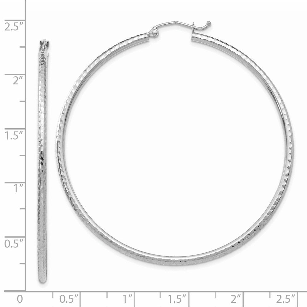 14k White Gold 2x55mm Diamond-cut Round Tube Hoop Earrings