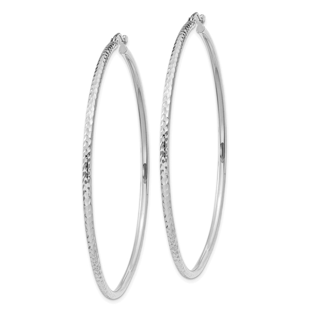 14k White Gold 2x60mm Diamond-cut Round Tube Hoop Earrings