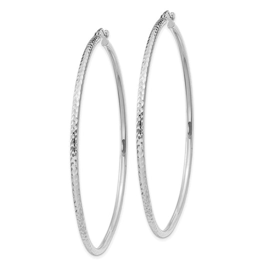 14k White Gold 2x60mm Diamond-cut Round Tube Hoop Earrings