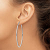 14k White Gold 2x60mm Diamond-cut Round Tube Hoop Earrings