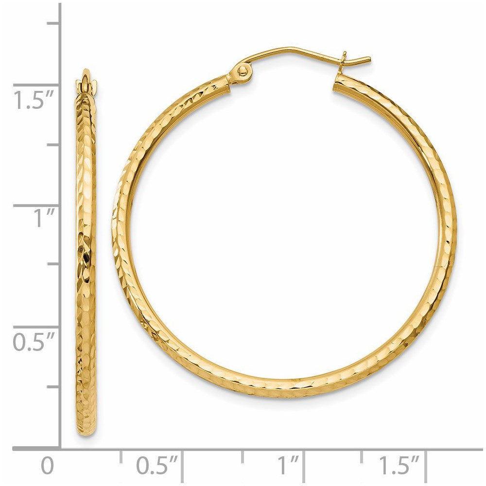14k 2x35mm Diamond-cut Round Tube Hoop Earrings