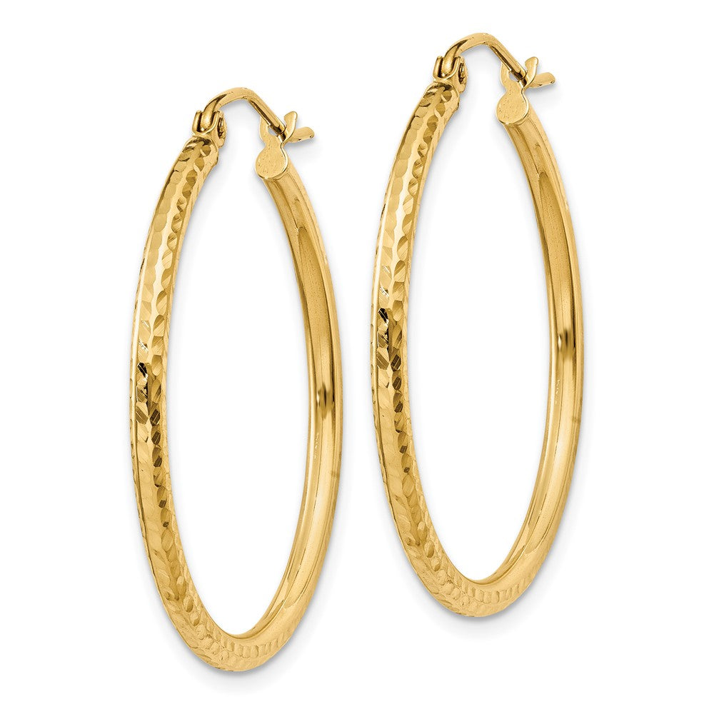 14k 2x30mm Diamond-cut Round Tube Hoop Earrings