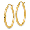 14k 2x25mm Diamond-cut Round Tube Hoop Earrings
