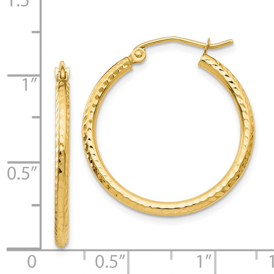 14k 2x25mm Diamond-cut Round Tube Hoop Earrings