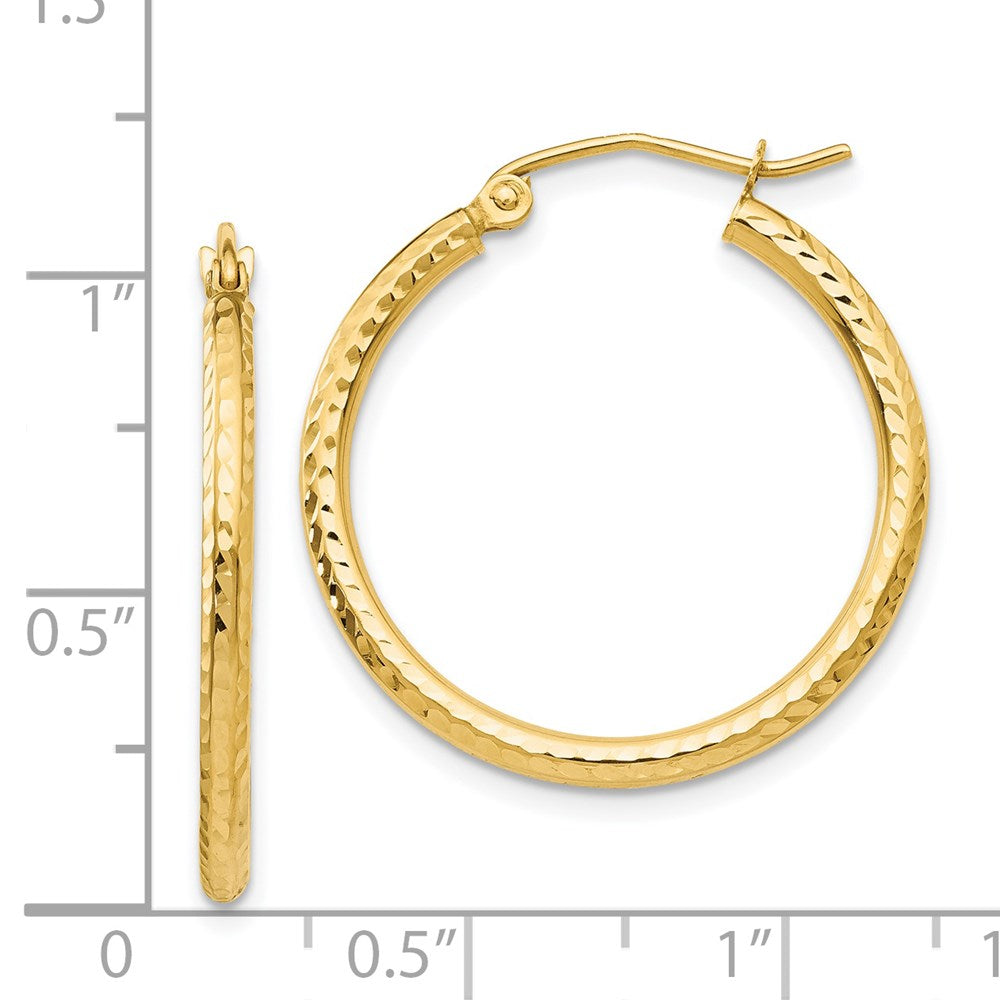 14k 2x25mm Diamond-cut Round Tube Hoop Earrings