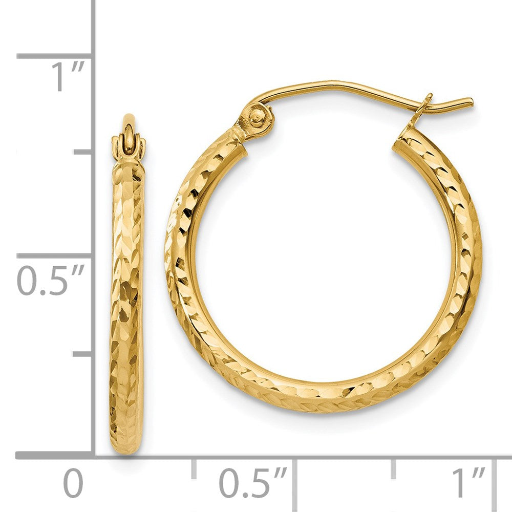 14k 2x20mm Diamond-cut Round Tube Hoop Earrings