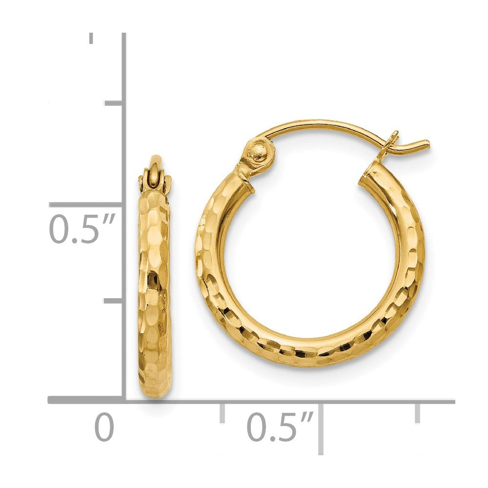 14k 2x15mm Diamond-cut Round Tube Hoop Earrings