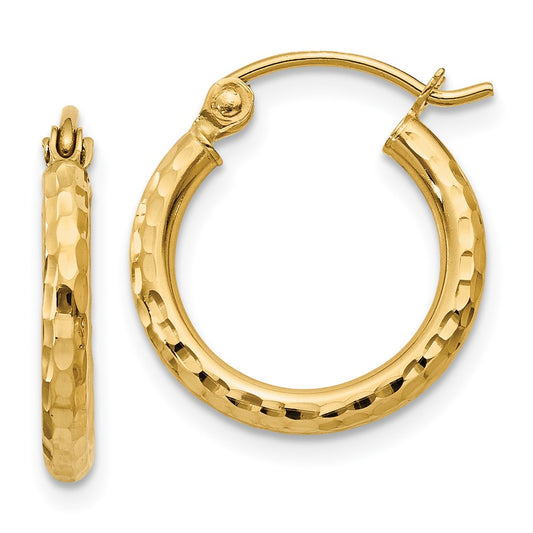 14k 2x15mm Diamond-cut Round Tube Hoop Earrings