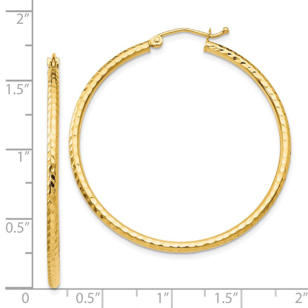 14k 2x40mm Diamond-cut Round Tube Hoop Earrings