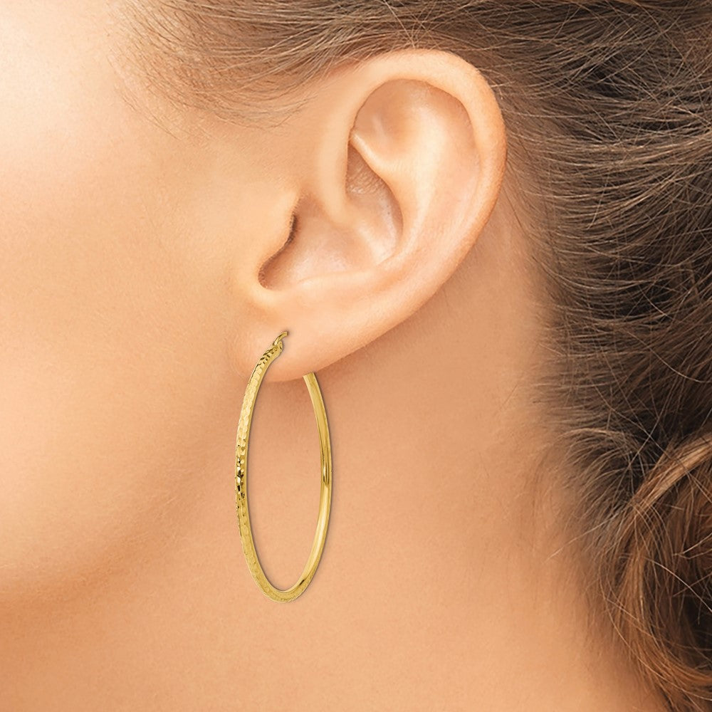 14k 2x45mm Diamond-cut Round Tube Hoop Earrings