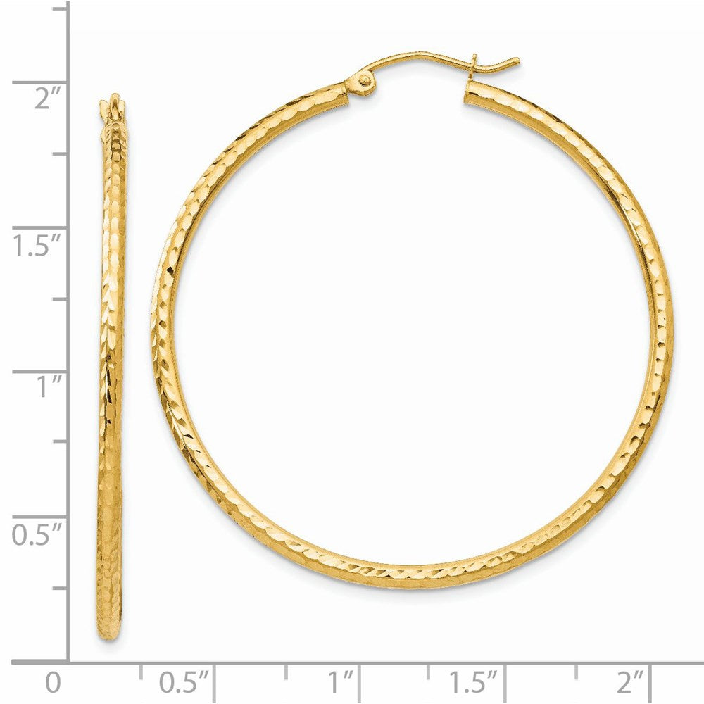 14k 2x45mm Diamond-cut Round Tube Hoop Earrings