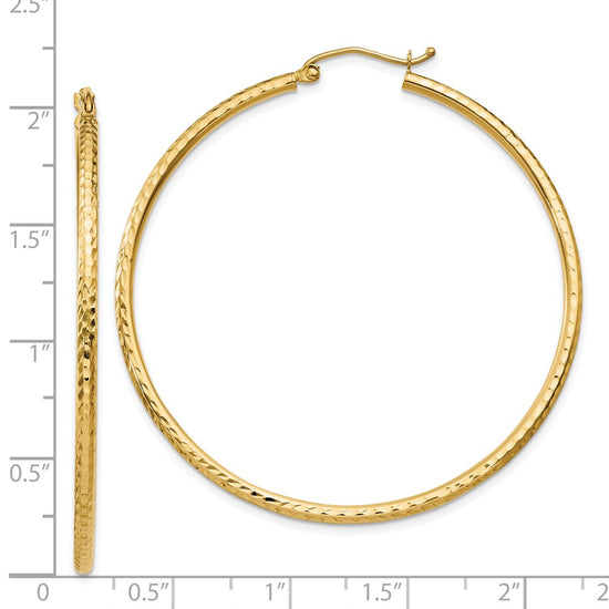 14k 2x50mm Diamond-cut Round Tube Hoop Earrings