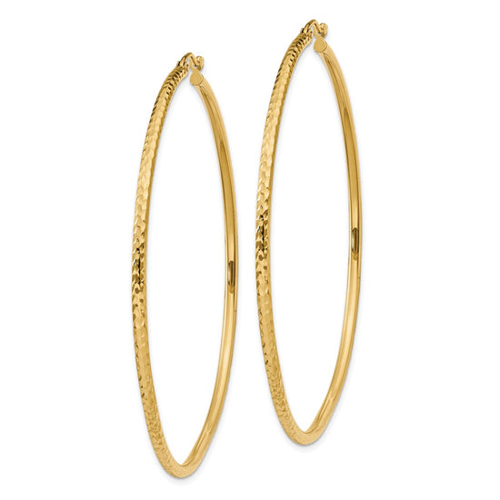 14k 2x60mm Diamond-cut Round Tube Hoop Earrings