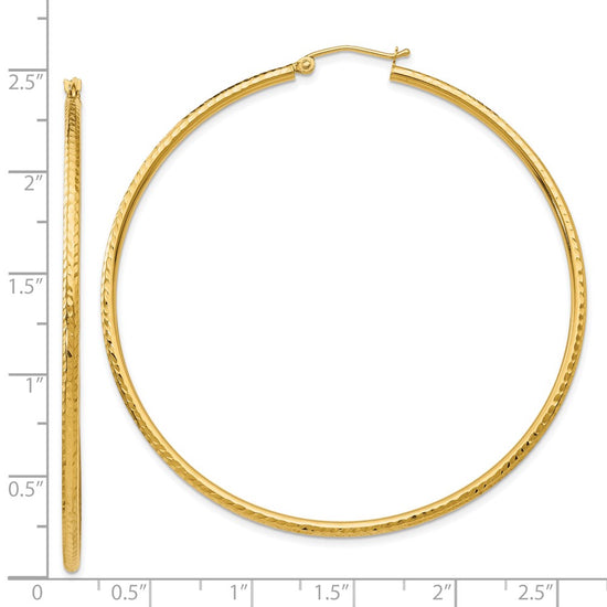 14k 2x60mm Diamond-cut Round Tube Hoop Earrings