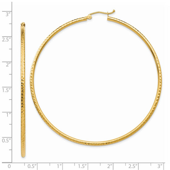 14k 2x65mm Diamond-cut Round Tube Hoop Earrings
