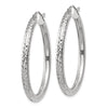 14k White Gold 3x35mm Diamond-cut Round Tube Hoop Earrings
