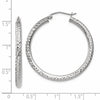 14k White Gold 3x35mm Diamond-cut Round Tube Hoop Earrings