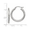 14k White Gold 3x25mm Diamond-cut Round Tube Hoop Earrings