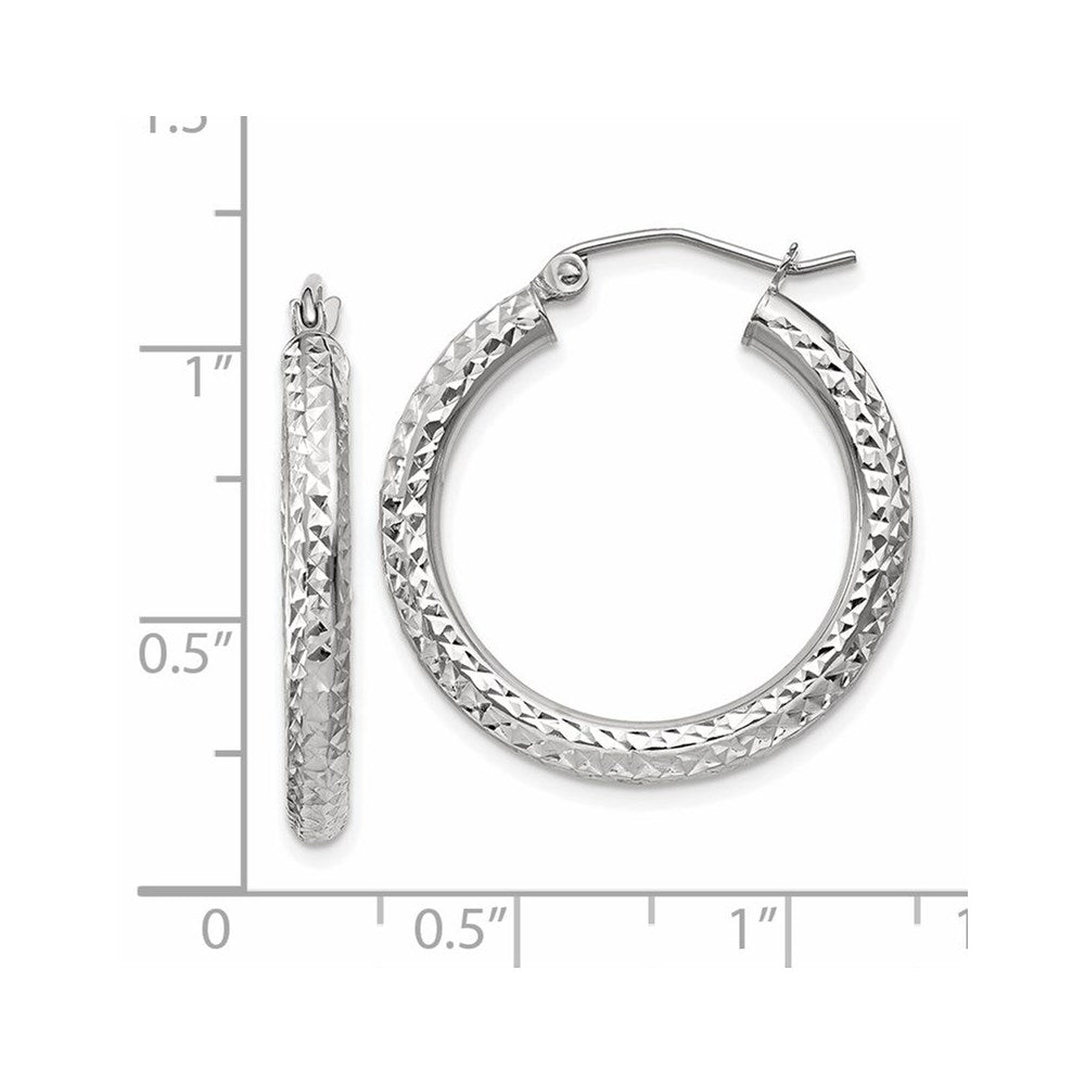 14k White Gold 3x25mm Diamond-cut Round Tube Hoop Earrings