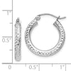 14k White Gold 3x20mm Diamond-cut Round Tube Hoop Earrings