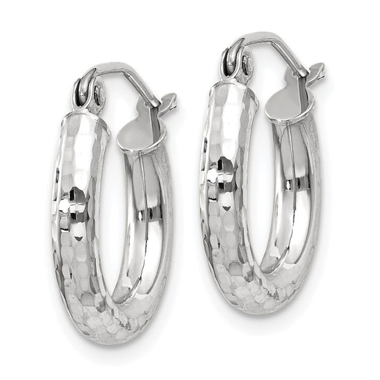14k White Gold 3x16mm Diamond-cut Round Tube Hoop Earrings