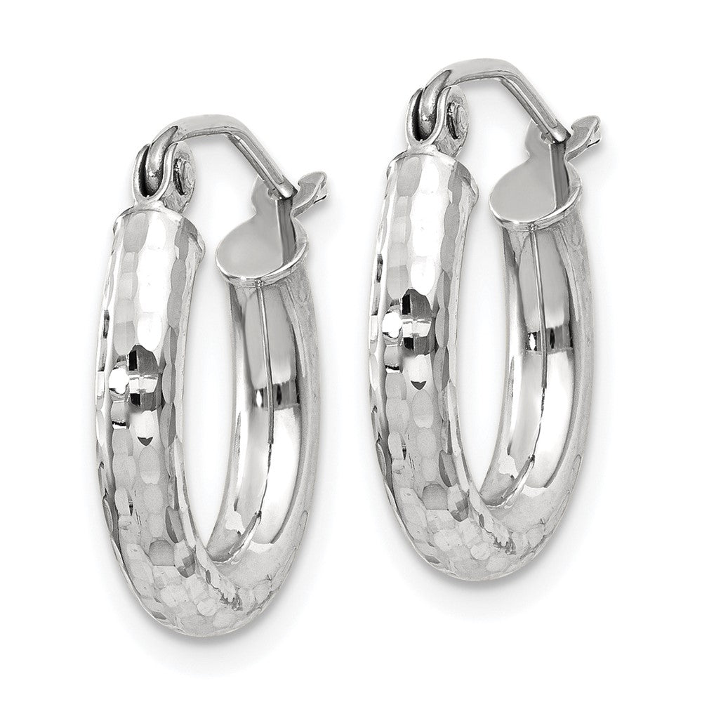 14k White Gold 3x16mm Diamond-cut Round Tube Hoop Earrings