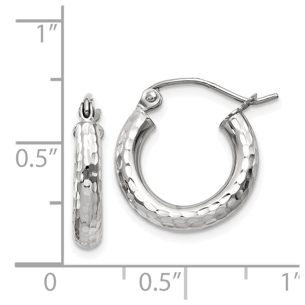 14k White Gold 3x16mm Diamond-cut Round Tube Hoop Earrings