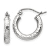 14k White Gold 3x16mm Diamond-cut Round Tube Hoop Earrings