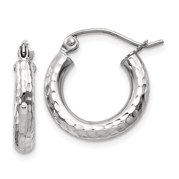 14k White Gold 3x16mm Diamond-cut Round Tube Hoop Earrings