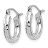 14k White Gold 3x14mm Diamond-cut Round Tube Hoop Earrings