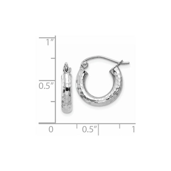 14k White Gold 3x14mm Diamond-cut Round Tube Hoop Earrings