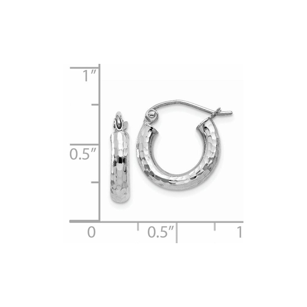 14k White Gold 3x14mm Diamond-cut Round Tube Hoop Earrings