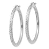 14k White Gold 3x40mm Diamond-cut Round Tube Hoop Earrings