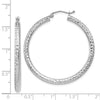 14k White Gold 3x40mm Diamond-cut Round Tube Hoop Earrings