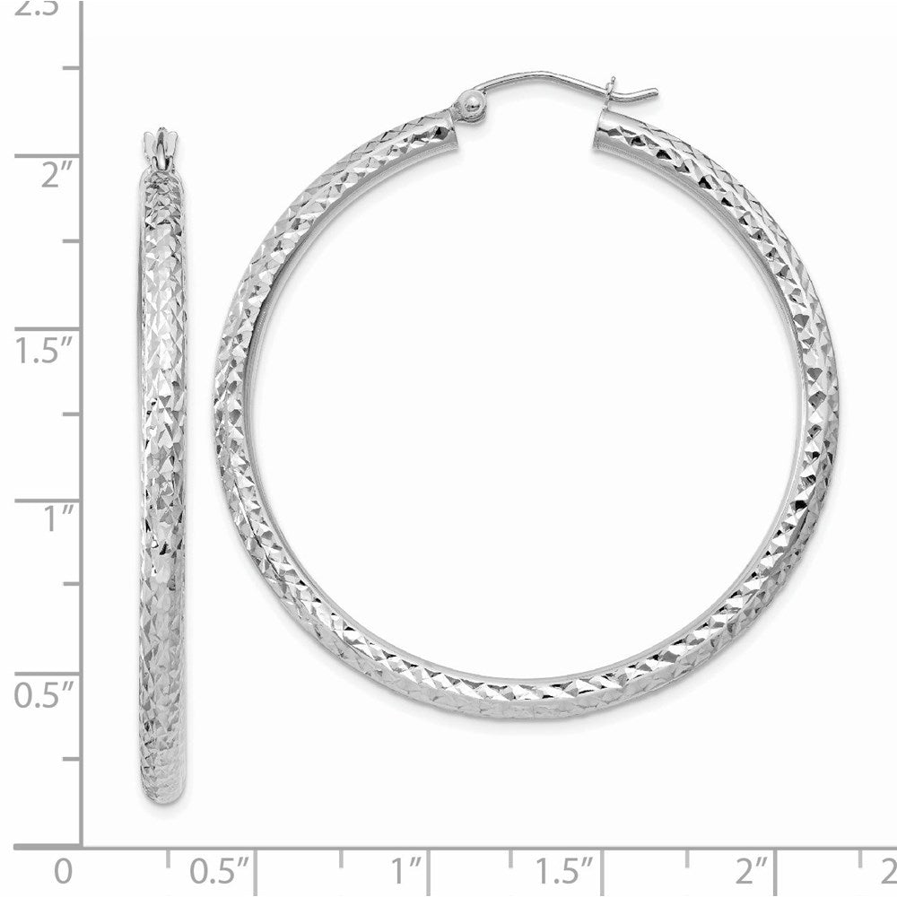 14k White Gold 3x45mm Diamond-cut Round Tube Hoop Earrings