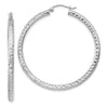 14k White Gold 3x45mm Diamond-cut Round Tube Hoop Earrings