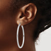 14k White Gold 3x50mm Diamond-cut Round Tube Hoop Earrings
