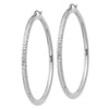 14k White Gold 3x55mm Diamond-cut Round Tube Hoop Earrings