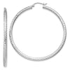 14k White Gold 3x55mm Diamond-cut Round Tube Hoop Earrings