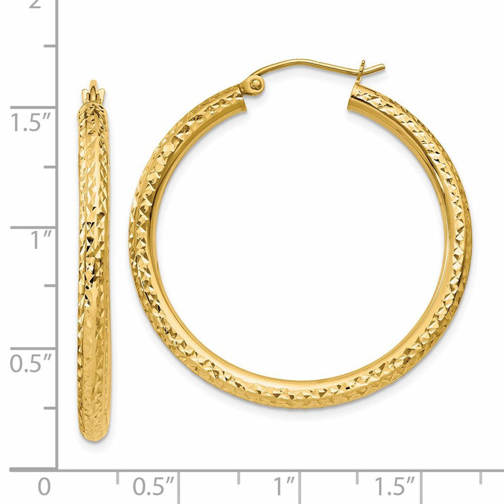 14k 3x35mm Diamond-cut Round Tube Hoop Earrings