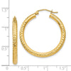 14k 3x30mm Diamond-cut Round Tube Hoop Earrings