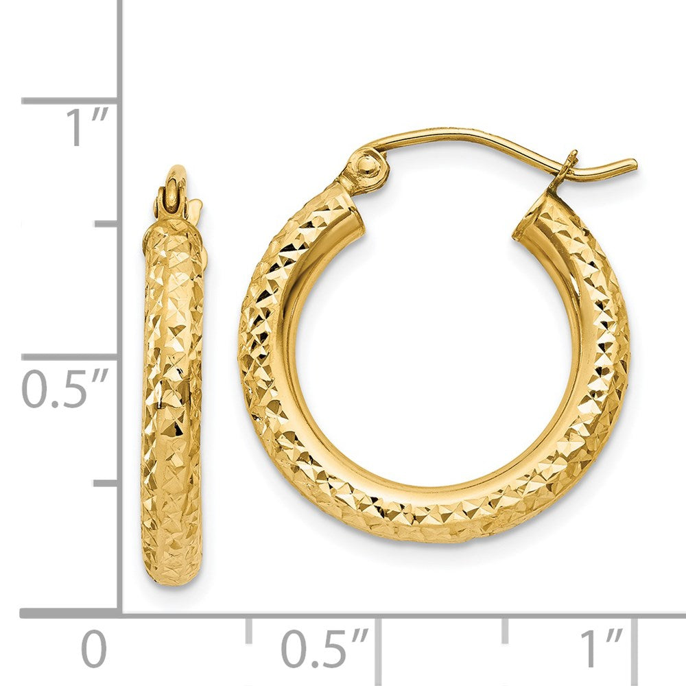 14k 3x20mm Diamond-cut Round Tube Hoop Earrings