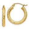 14k 3x20mm Diamond-cut Round Tube Hoop Earrings