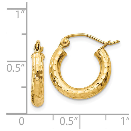 14k 3x16mm Diamond-cut Round Tube Hoop Earrings