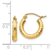 14k 3x16mm Diamond-cut Round Tube Hoop Earrings